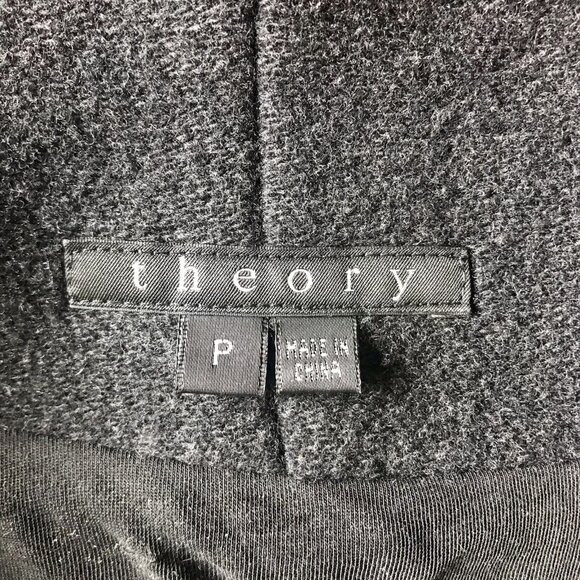 Theory Black Wool Cashmere Blend Open Blazer Jacket Lambskin Sleeves Size Petite - Picture 5 of 6